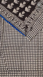 Black and Blue Floral Handblocked Pure Cotton Saree