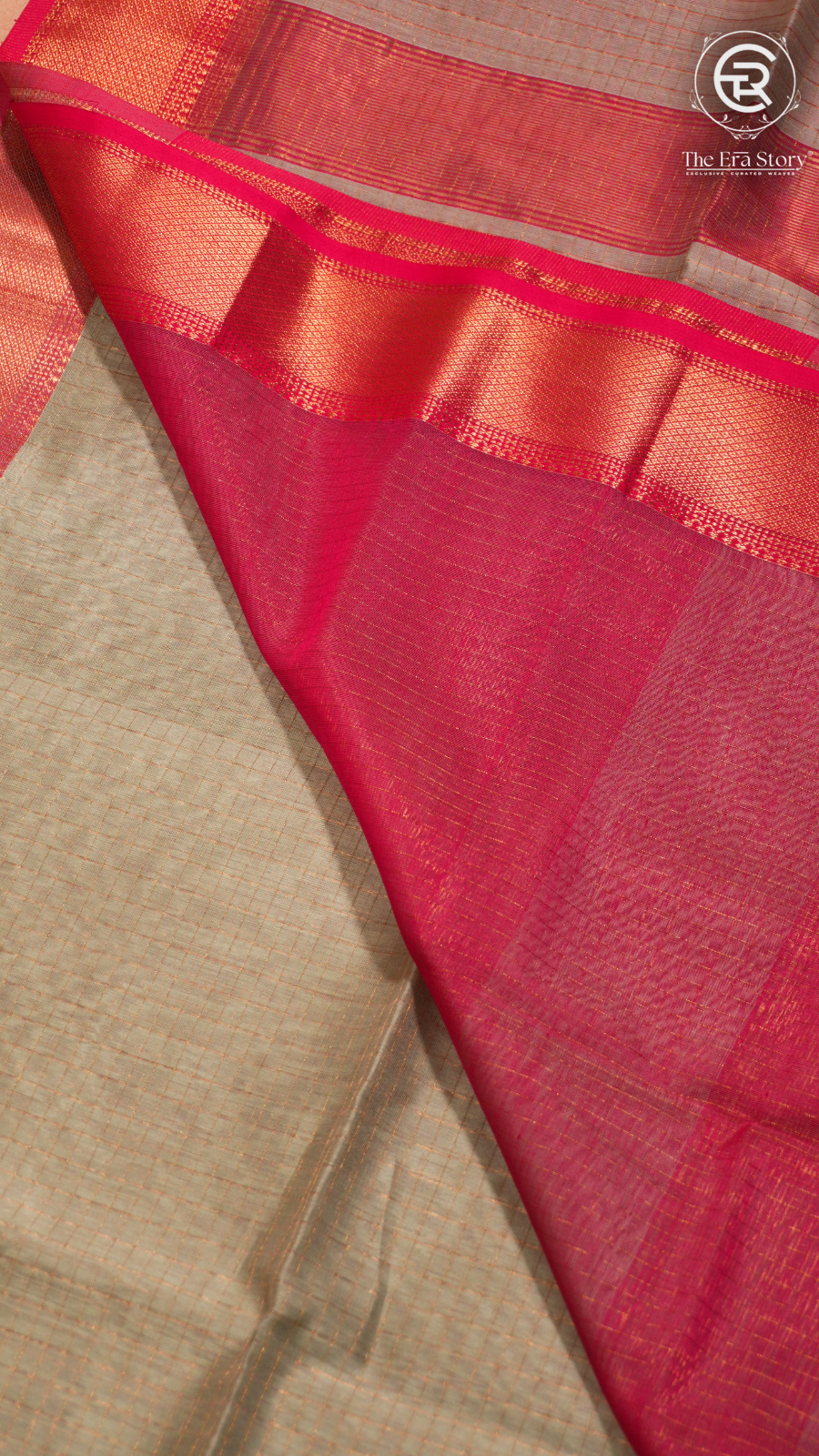 Sage Green and Pink Zari Checkered Handloom Pure Maheshwari Silk Saree