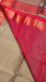 Sage Green and Pink Zari Checkered Handloom Pure Maheshwari Silk Saree