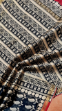 Black White & Red Mango Leaf Handblocked Pure Maheshwari Cotton Sarees