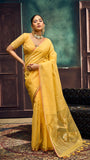 Yellow Gold Silver Raw Tussar Silk Saree