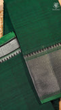 Deep Green Silver Checkered Zari Border Handloom Narayanpet Cotton Saree