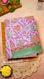 Lavender Pink & Green Floral Handblocked Pure Cotton Saree