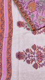 Lavender Pink & Green Floral Handblocked Pure Cotton Saree
