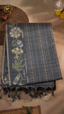 Grey Floral Border Kantha Matka Tussar Silk Saree