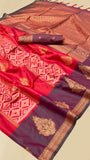 Ruby Pink and Purple Dual Shade Ikkat Kanchi Soft Silk