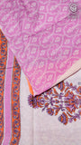 Lavender Pink & Green Floral Handblocked Pure Cotton Saree