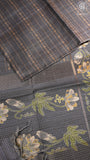 Grey Floral Border Kantha Matka Tussar Silk Saree