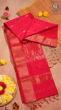 Red Line Diamond Zari Handloom Pure Maheshwari Silk Saree