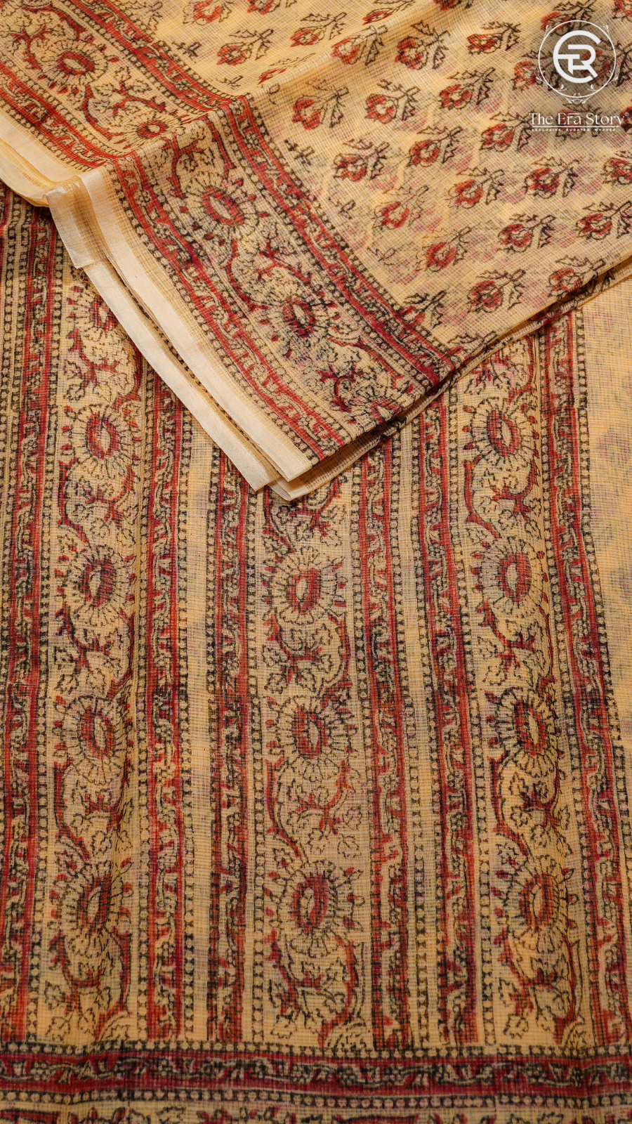 Yellow & Maroon Floral Kota Doria Summer Cotton Saree