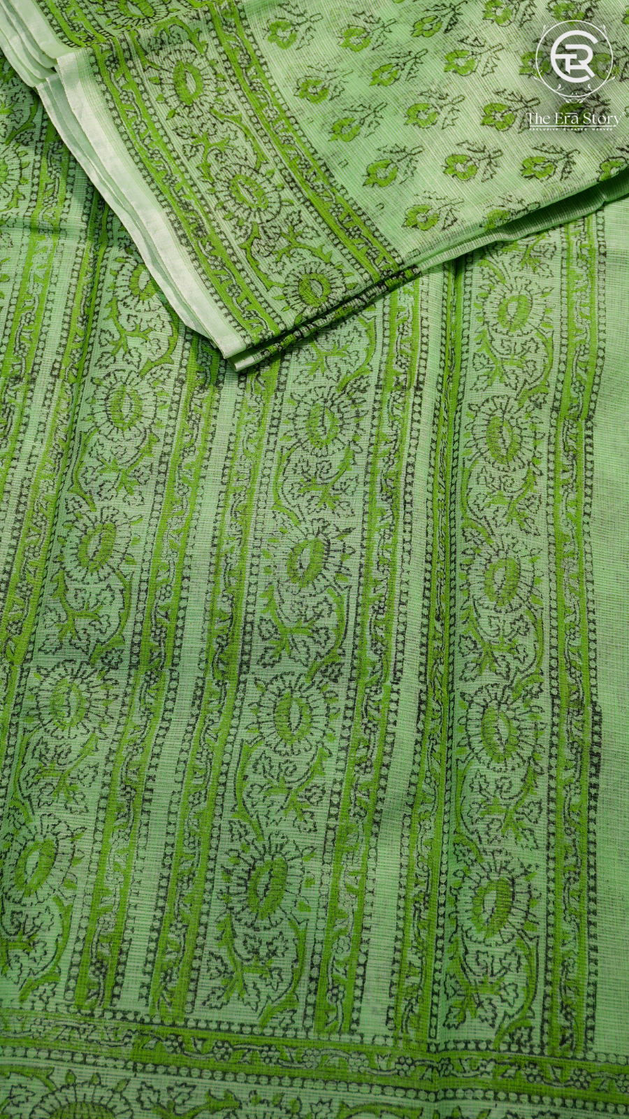Mild Green Floral Kota Doria Summer Cotton Saree
