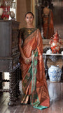 Orange and Green Dual Shade Ikkat Kanchi Soft Silk
