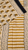 White, Yellow & Black Floral Handblocked Pure Cotton Saree