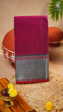 Magenta & Red Silver Checkered Zari Border Handloom Narayanpet Cotton Saree