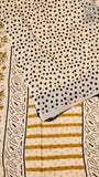 White, Yellow & Black Floral Handblocked Pure Cotton Saree