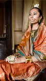 Orange and Green Dual Shade Ikkat Kanchi Soft Silk