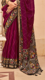 Magenta and Brown Kantha Floral Diamond Soft Cotton Saree