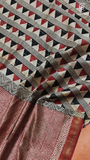 White & Red Checkered Handblocked Pure Maheshwari Cotton Sarees
