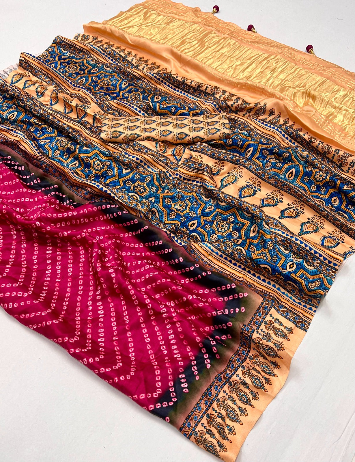 Pink and Beige Bandhini Gajji Silk Saree