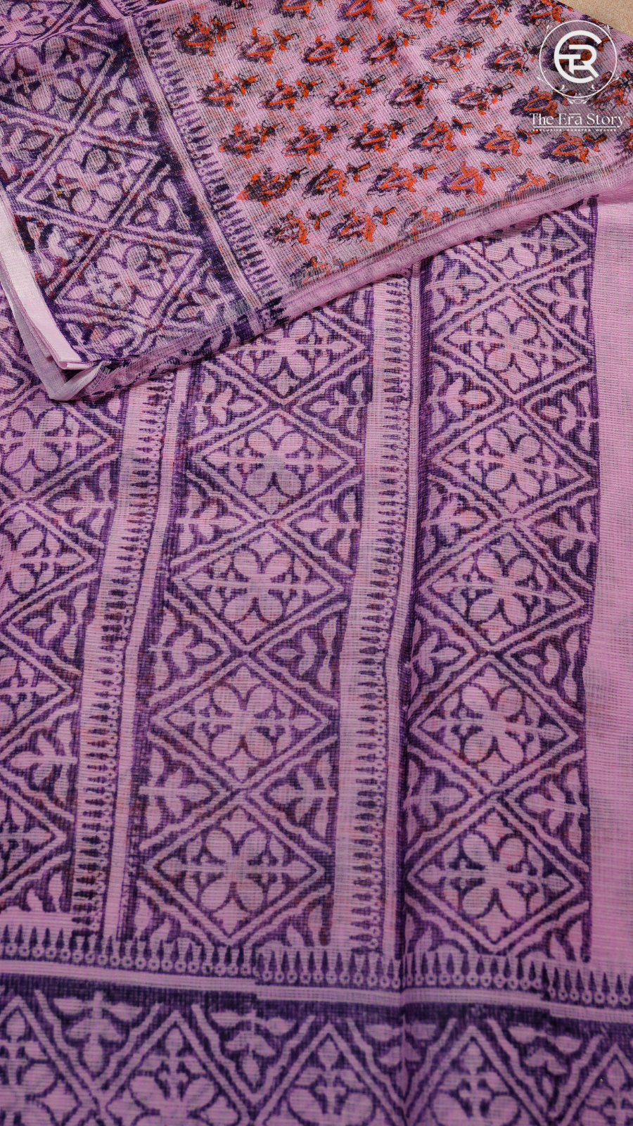 Lavender Purple Floral Kota Doria Summer Cotton Saree
