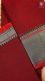 Maroon & Red Silver Checkered Zari Border Handloom Narayanpet Cotton Saree