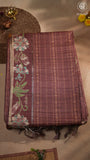 Burgundy Plum Floral Border Kantha Matka Tussar Silk Saree