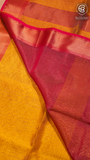 Mustard Yellow & Pink Zari Checkered Handloom Pure Maheshwari Silk Saree