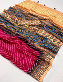 Pink and Beige Bandhini Gajji Silk Saree