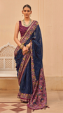 Blue and Pink Kantha Floral Diamond Soft Cotton Saree