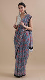 Blue Red & Black Mulmul Cotton Saree