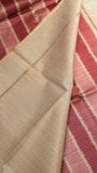 Red and Beige Kantha Matka Tussar Silk Saree