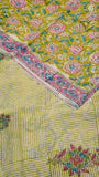 Green & Pink Floral Handblocked Pure Georgette Saree