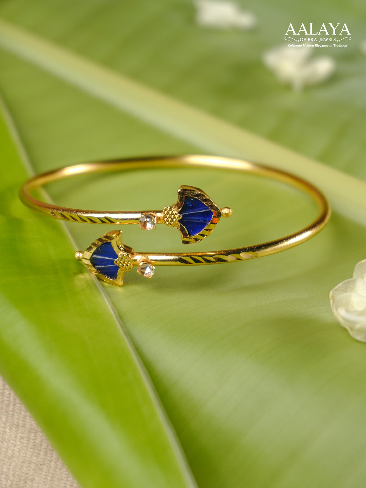 Aalaya Sapphire Petal Open Cuff Bangle