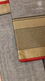 Grey Temple Checked Border Handloom Narayanpet Cotton Saree