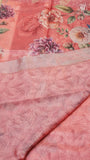 Peach & Multi Color Floral Kota Doria Saree