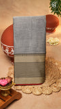 Grey Temple Checked Border Handloom Narayanpet Cotton Saree