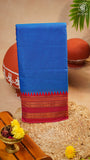 Royal Blue & Red Temple Border Handloom Narayanpet Cotton Saree