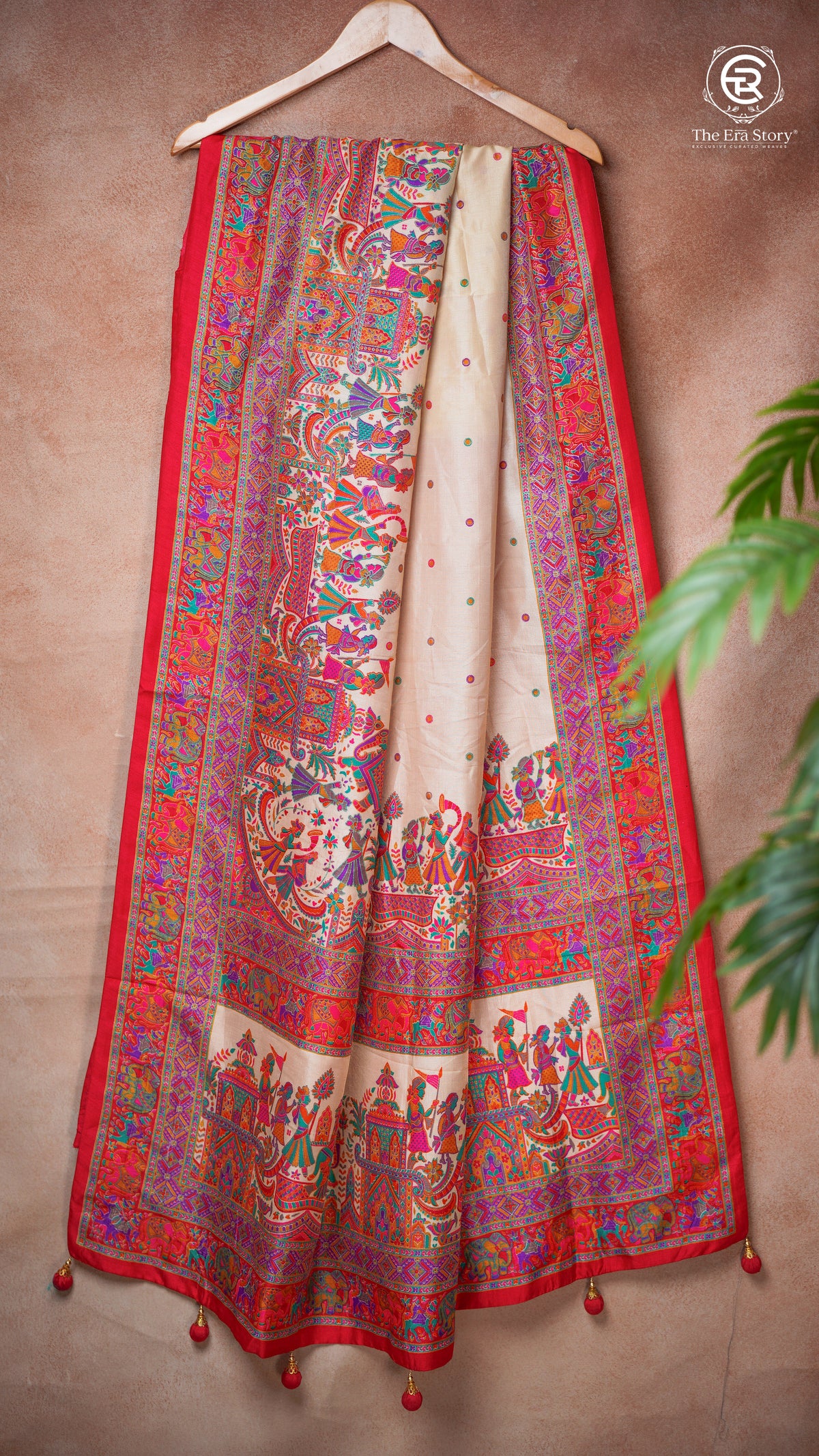 Red & Beige Festive Crepe Banarasi Silk Saree