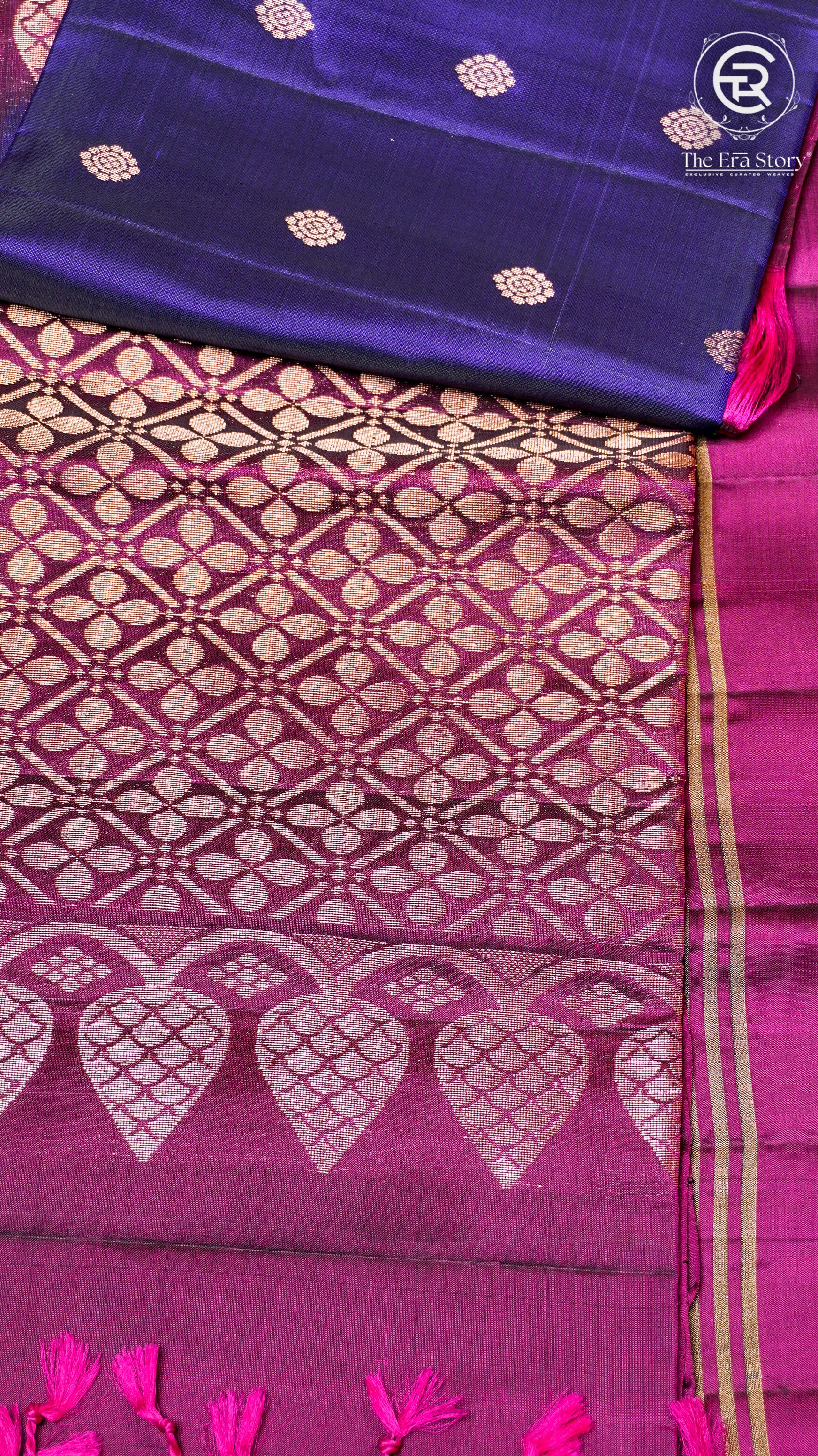Royal Blue and Purple Handloom Pure Kanchipuram Silk Saree (Silk Mark Certified)