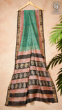 Green & Pink Floral Handblocked Pure Maheshwari Cotton Silk Sarees