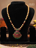 Aalaya Emerald Ruby Pearl Pendant Necklace