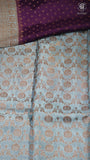 Purple & Baby Blue Pure Crepe Chiffon Banarasi Silk Saree