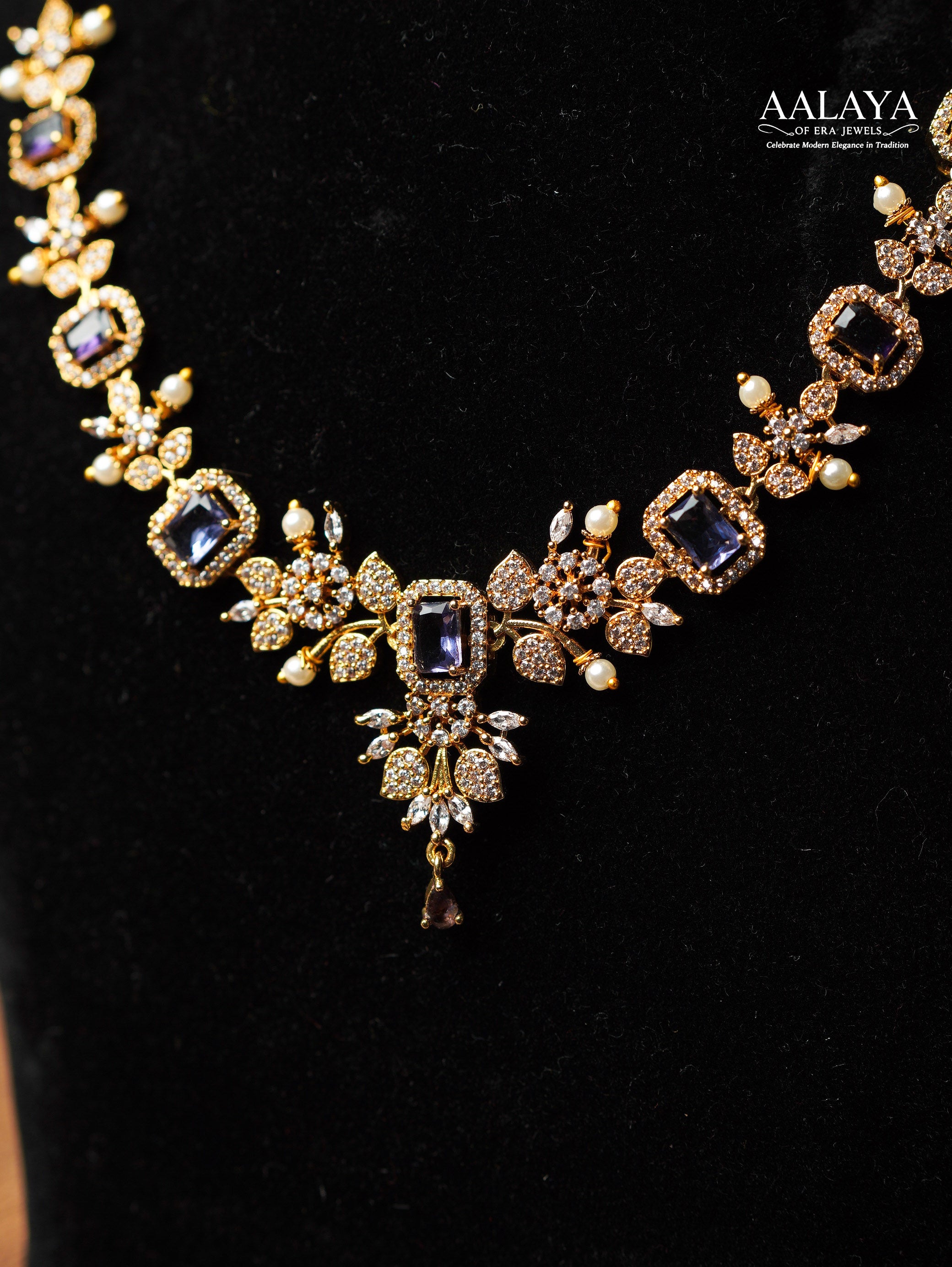 Aalaya  Amethyst Radiance Floral Necklace Set
