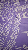 White & Purple Floral Handblocked Pure Mul Cotton Saree