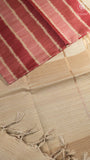 Red and Beige Kantha Matka Tussar Silk Saree