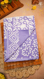 White & Purple Floral Handblocked Pure Mul Cotton Saree