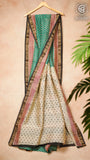 Green & Pink Floral Handblocked Pure Maheshwari Cotton Silk Sarees