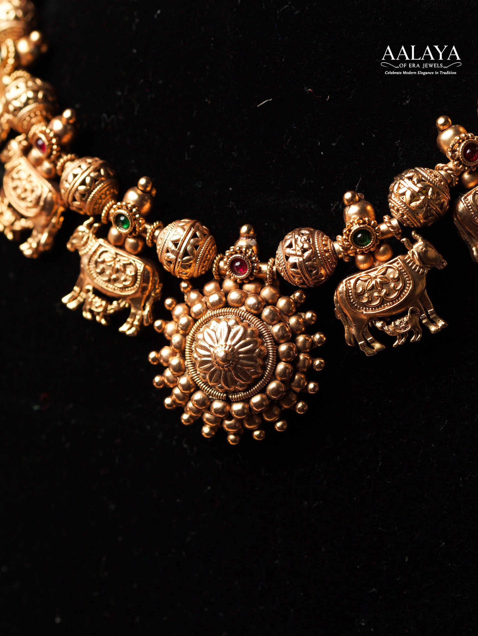 Aalaya Antique Gold Elephant Heritage Necklace Set