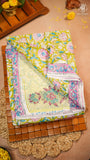 Green & Pink Floral Handblocked Pure Georgette Saree