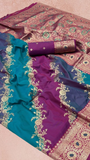 Magenta & Peacock Blue Rangkat Zari Weaved Banarasi Silk Saree